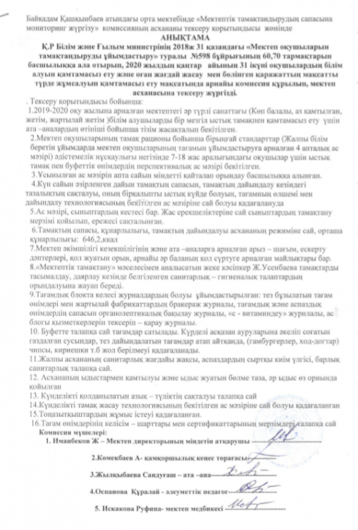 Мектептік  тамақтандырудың  сапасына  мониторинг  жүргізу   туралы