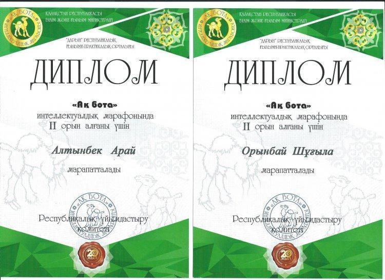 "Ақ бота" интеллектуалдық  марафонында  оқушыларымыз  үздіктер қатарынан көрінді